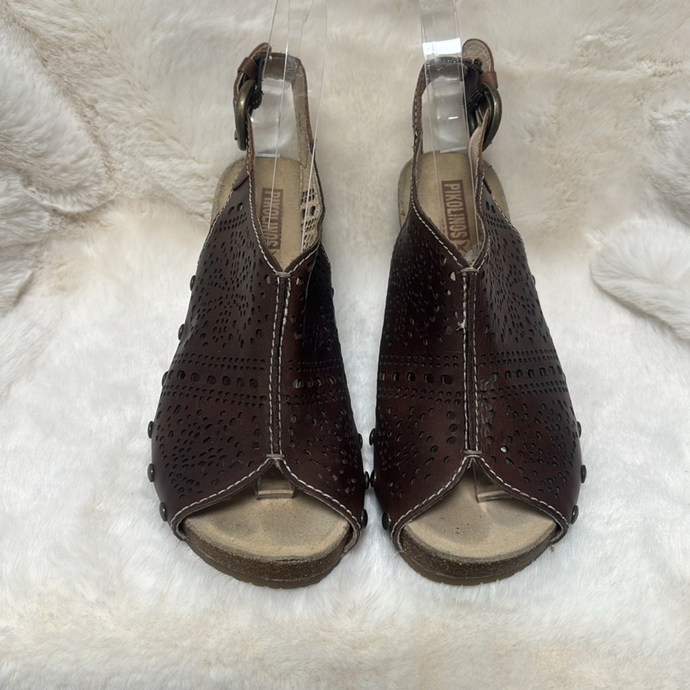 Pikolinos leather Brown Wedge Sandal - Picture 3 of 11